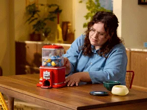 Adult building LEGO Vending Machine